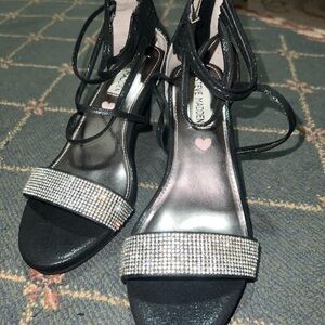 Steve Madden Black Strappy Heels with Rhinestone Detail